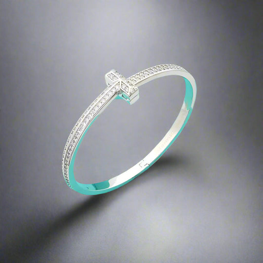 18K T1 Wide Diamond Bangle Bracelet