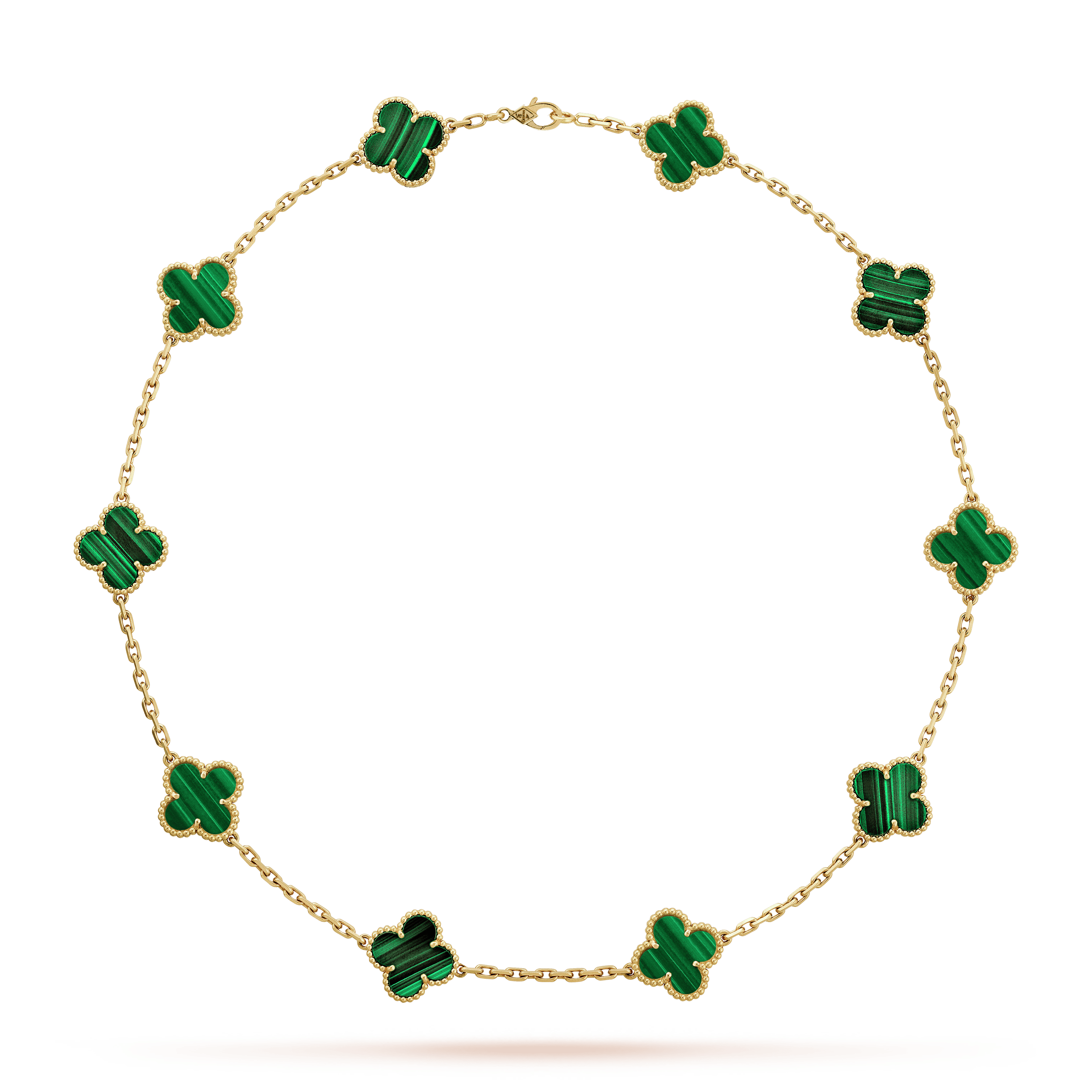 18K Vintage Alhambra Malachite 10 Motifs Necklace