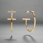 18K T Hoop Earrings