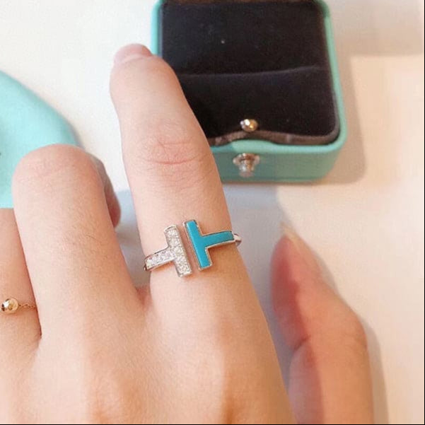 18K T Diamond & Turquoise Wire Ring