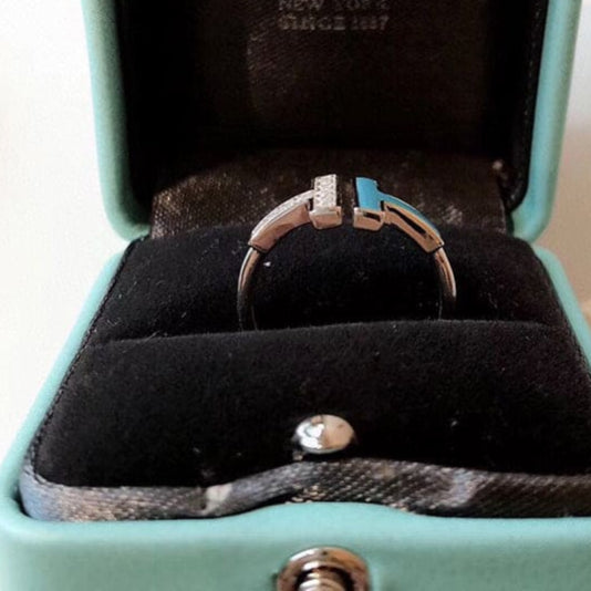 18K T Diamond & Turquoise Wire Ring