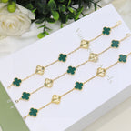 18K Vintage Alhambra Five Motifs Malachite Diamonds Clover Bracelet
