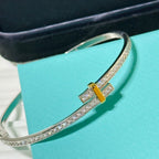 18K T Edge Hinged Bypass Bangle Bracelet