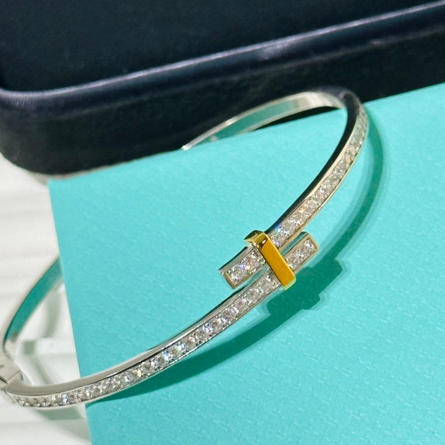 18K T Edge Hinged Bypass Bangle Bracelet