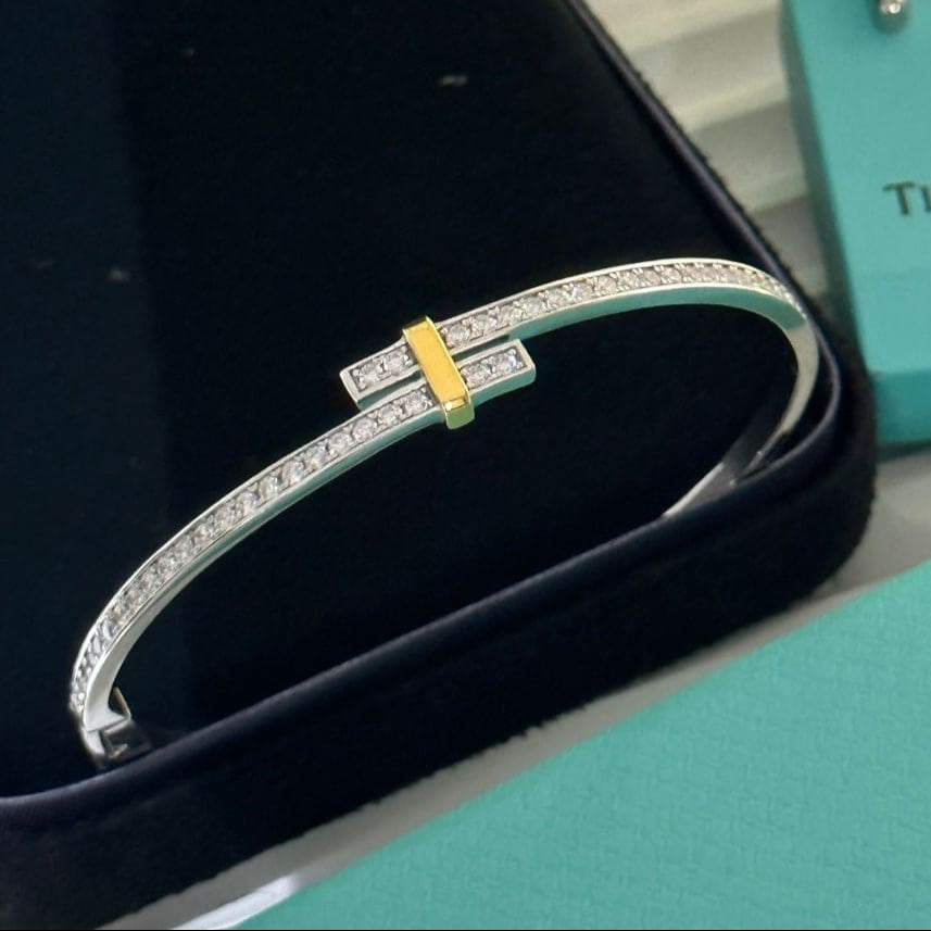 18K T Edge Hinged Bypass Bangle Bracelet