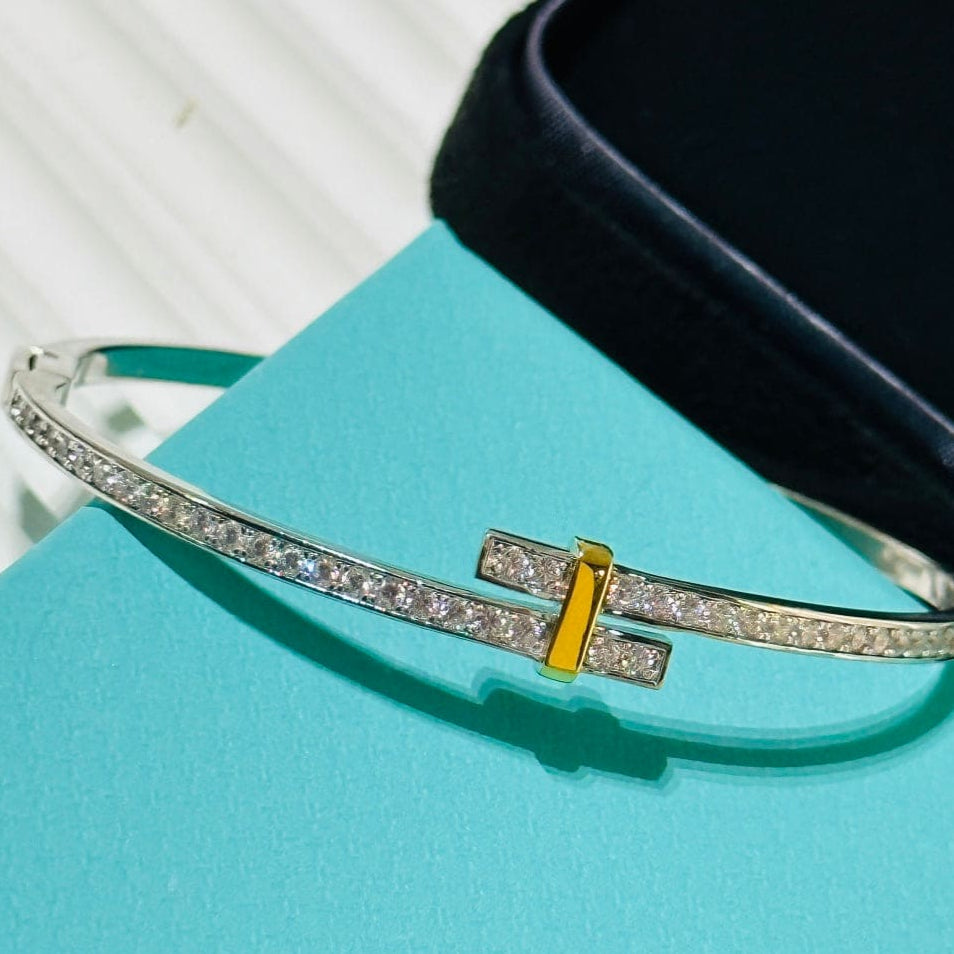 18K T Edge Hinged Bypass Bangle Bracelet