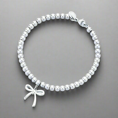 18K T Bow Charm Bead Bracelet