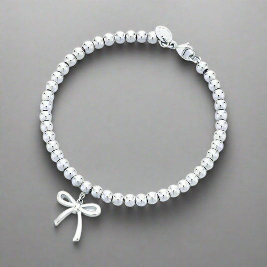 18K T Bow Charm Bead Bracelet