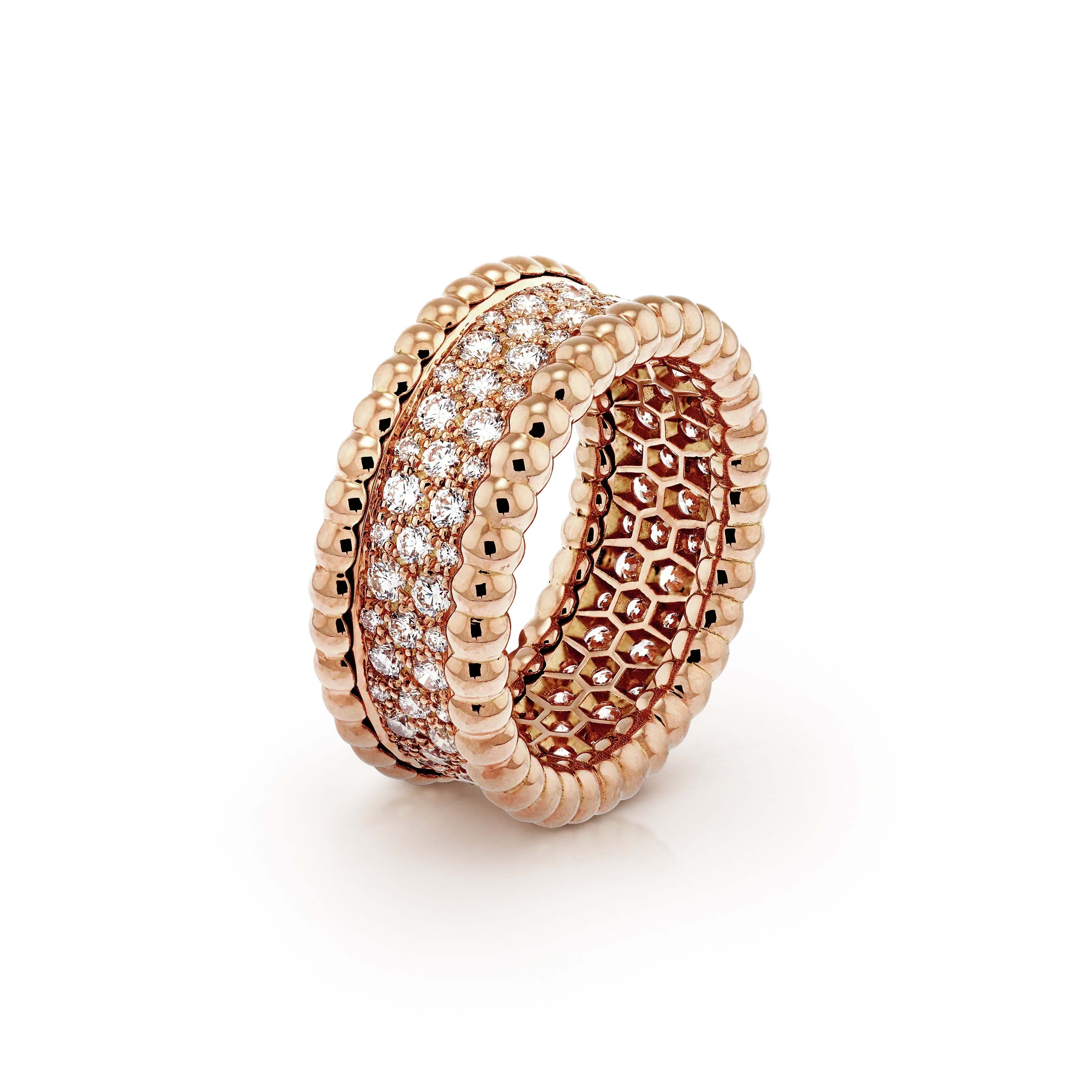 18K Perl̩e Diamonds 3 Row Ring