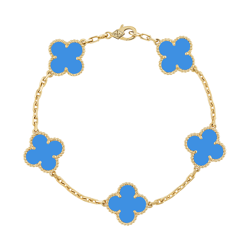 18K Vintage Alhambra Five Motifs Agate Bracelet