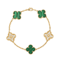 18K Vintage Alhambra Five Motifs Malachite Diamonds Bracelet