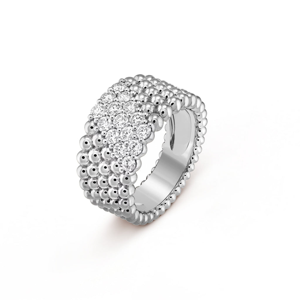 18K Perl̩e Diamonds Five Rows Ring