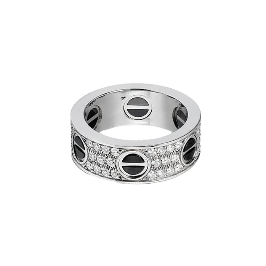 18K White Gold Love Diamonds Ceramic Ring