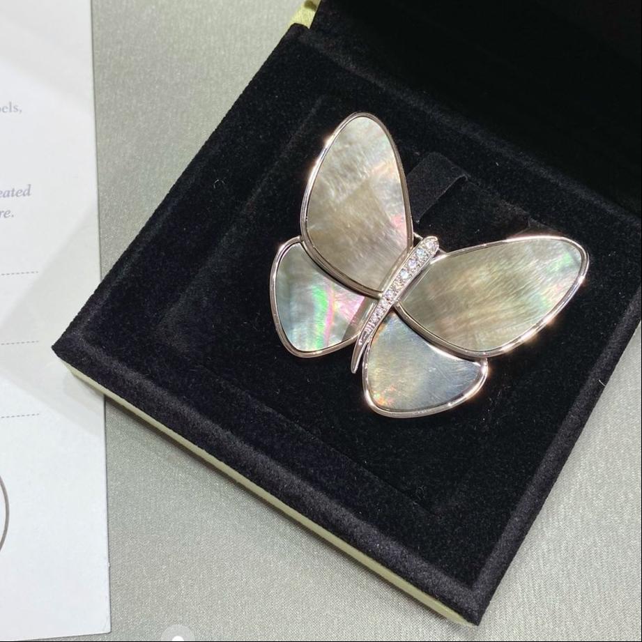 18K Grey Fritillary Butterfly Brooch