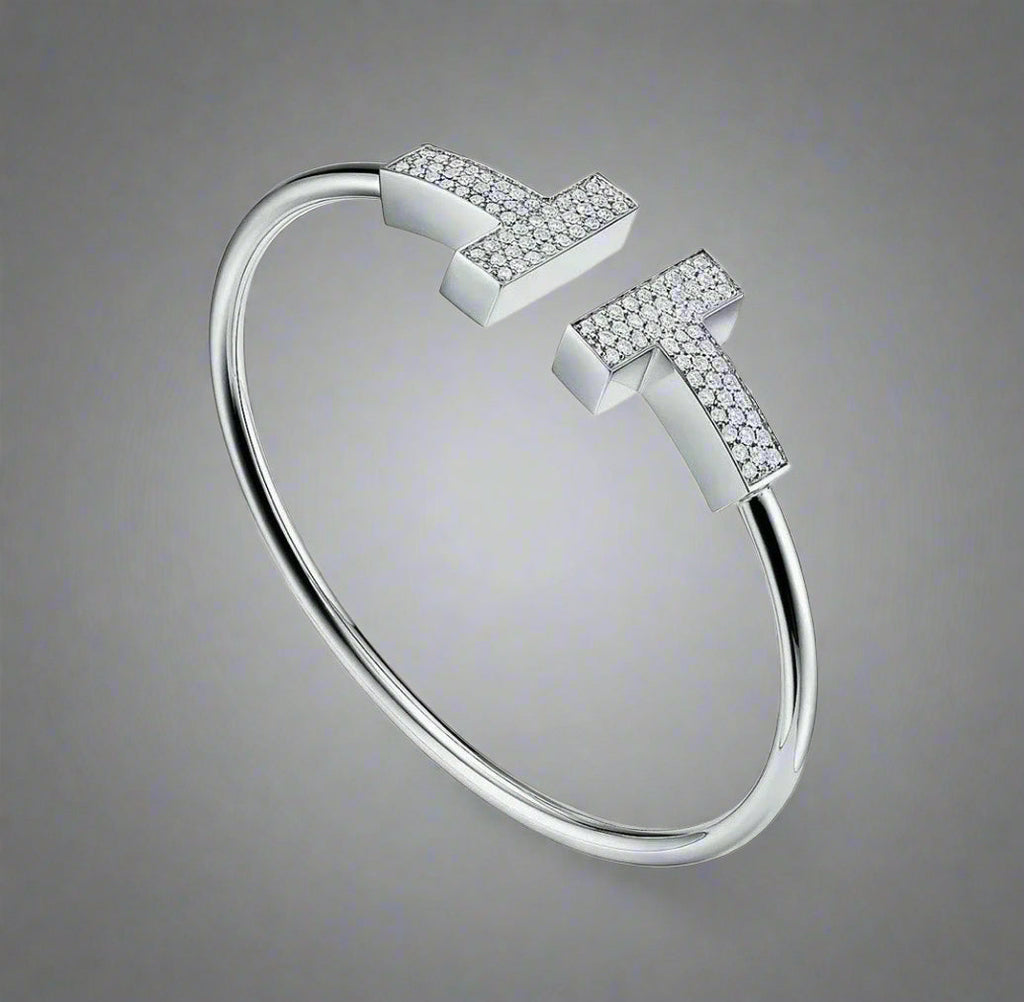 18K T Wide Diamond Wire Bracelet