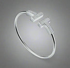 18K T Wide Diamond Wire Bracelet