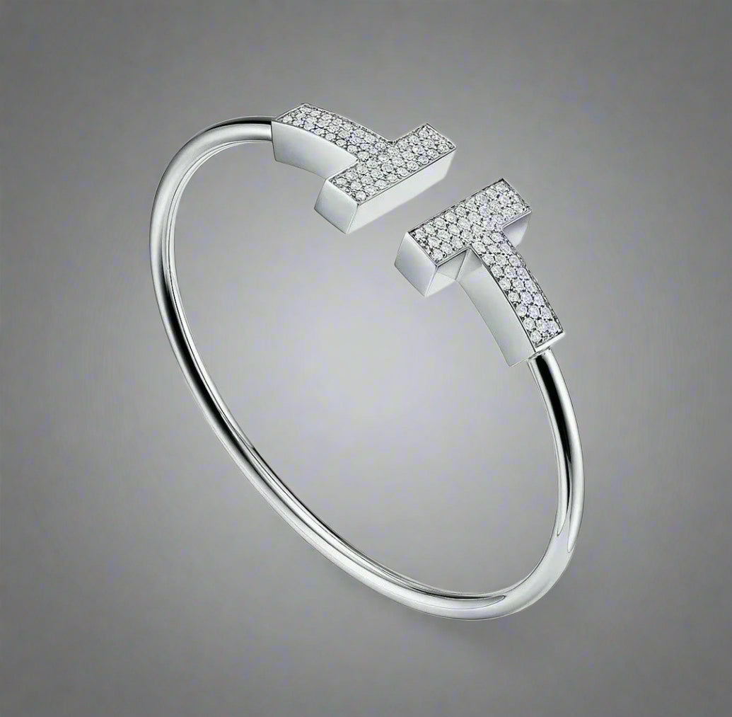 18K T Wide Diamond Wire Bracelet