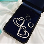 18K T Double Heart Diamond Earrings