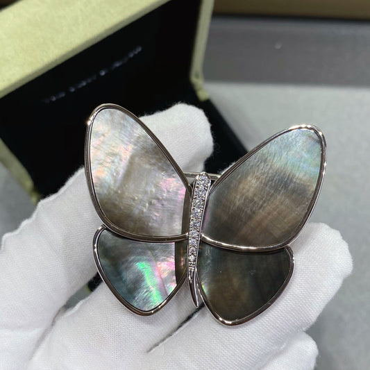 18K Grey Fritillary Butterfly Brooch