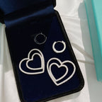 18K T Double Heart Diamond Earrings