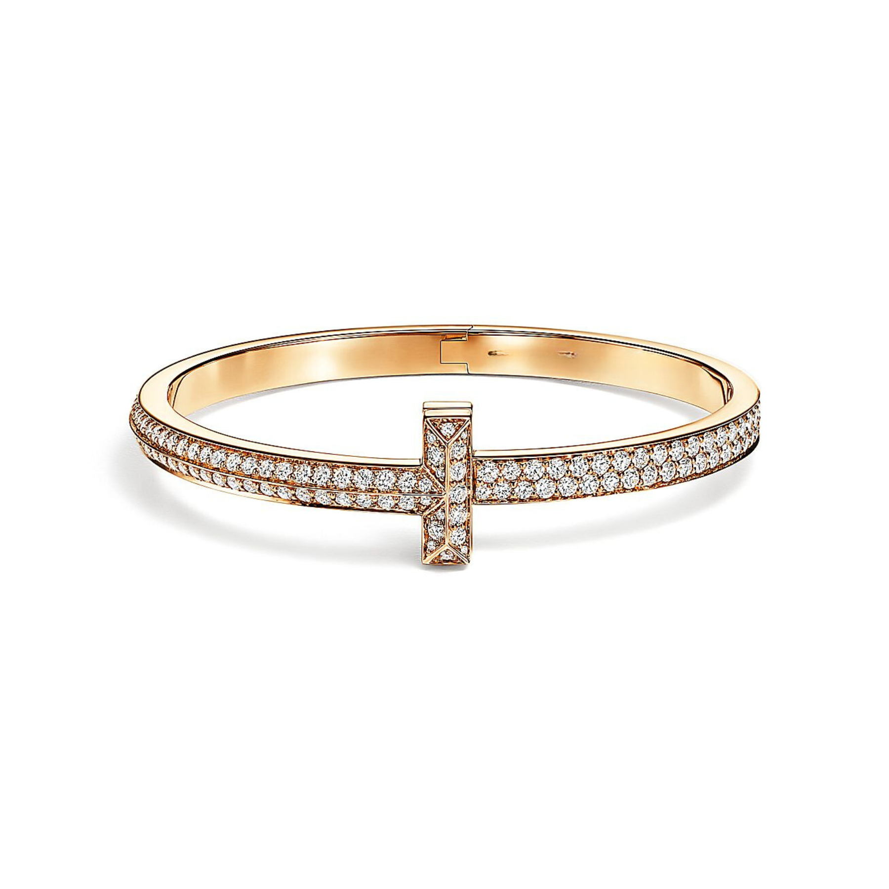 18K T1 Wide Diamond Hinged Bangle Bracelet