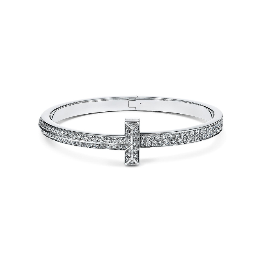 18K T1 Wide Diamond Hinged Bangle Bracelet
