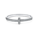18K T1 Wide Diamond Hinged Bangle Bracelet