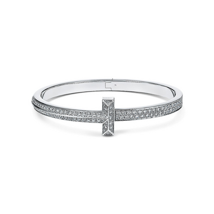 18K T1 Wide Diamond Hinged Bangle Bracelet